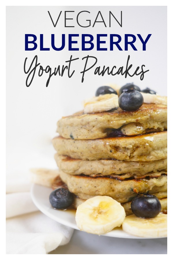 Vegan Yogurt Pancakes - made whole grains + blueberry vegan yogurt!
